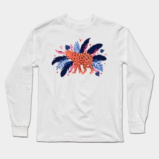 Red leopard in the blue tropical jungle Long Sleeve T-Shirt